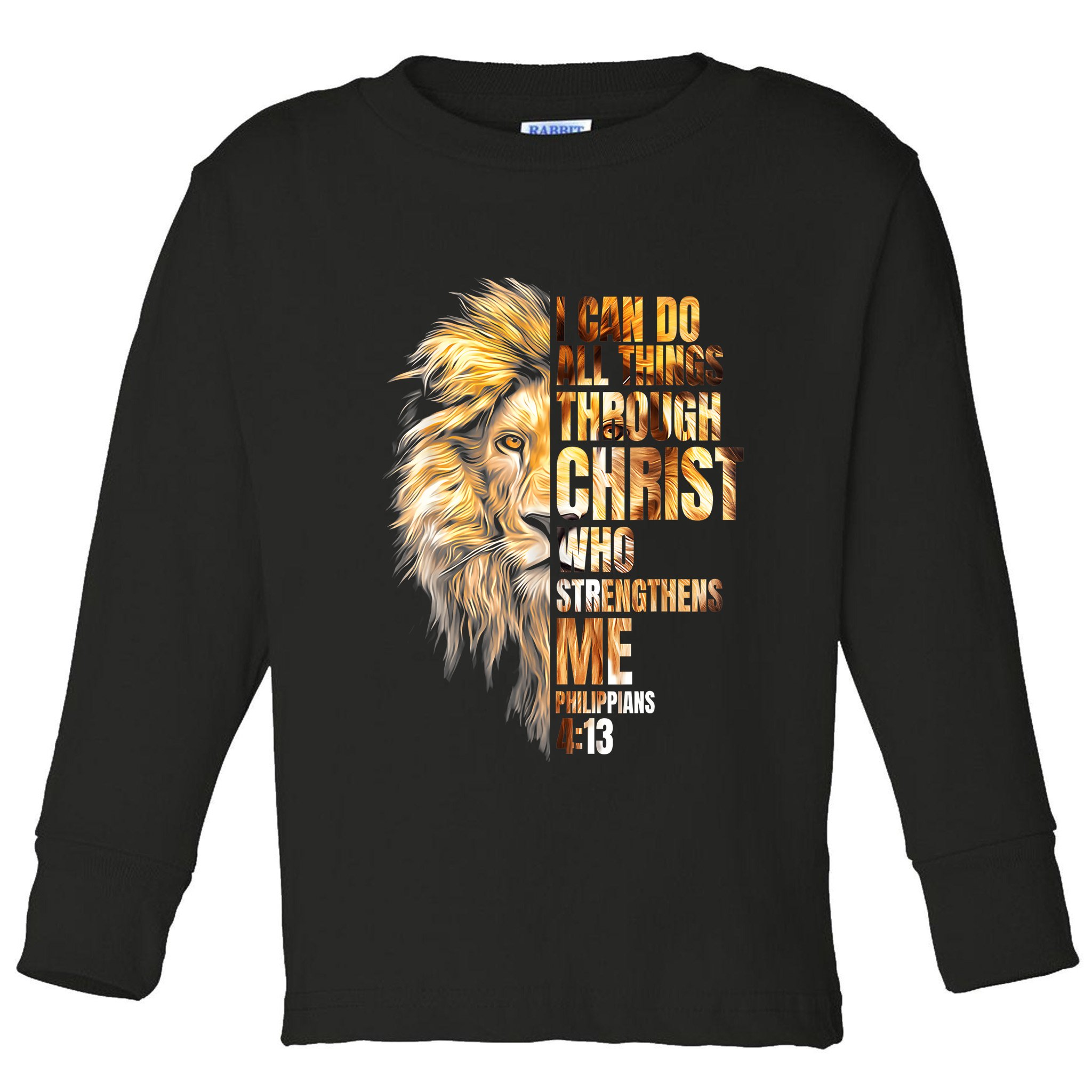 Christian I Can Do All Things Through Christ Lion Faith Toddler Long Sleeve Shirt