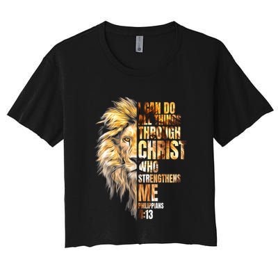 Christian I Can Do All Things Through Christ Lion Faith Crop Top