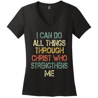 Christian I Can Do All Things Through Christ Love Jesus Women's V-Neck T-Shirt