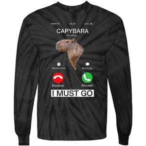 Capybara Is Calling Funny Capibara Rodent Animal Lover Humor Tie-Dye Long Sleeve Shirt