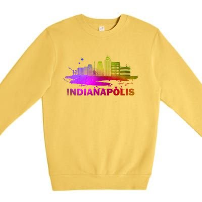 Colorful Indianapolis Cityscape Souvenir Gift Indianapolis Gift Premium Crewneck Sweatshirt