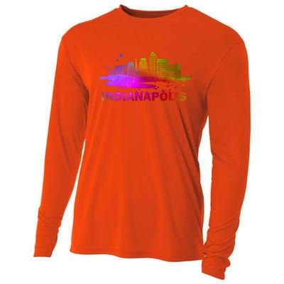 Colorful Indianapolis Cityscape Souvenir Gift Indianapolis Gift Cooling Performance Long Sleeve Crew