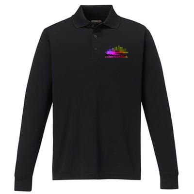 Colorful Indianapolis Cityscape Souvenir Gift Indianapolis Gift Performance Long Sleeve Polo