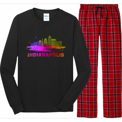 Colorful Indianapolis Cityscape Souvenir Gift Indianapolis Gift Long Sleeve Pajama Set