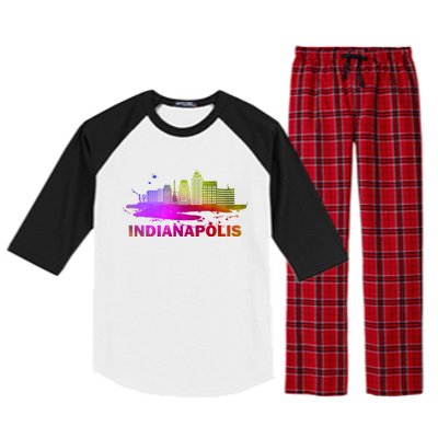 Colorful Indianapolis Cityscape Souvenir Gift Indianapolis Gift Raglan Sleeve Pajama Set