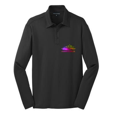 Colorful Indianapolis Cityscape Souvenir Gift Indianapolis Gift Silk Touch Performance Long Sleeve Polo