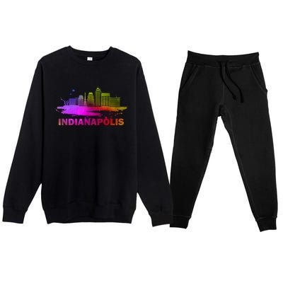 Colorful Indianapolis Cityscape Souvenir Gift Indianapolis Gift Premium Crewneck Sweatsuit Set