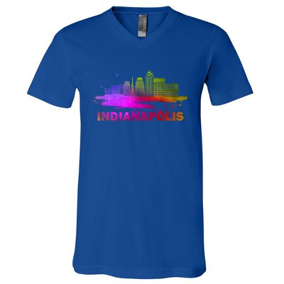 Colorful Indianapolis Cityscape Souvenir Gift Indianapolis Gift V-Neck T-Shirt