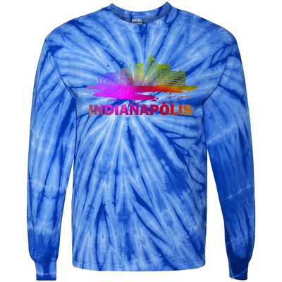 Colorful Indianapolis Cityscape Souvenir Gift Indianapolis Gift Tie-Dye Long Sleeve Shirt