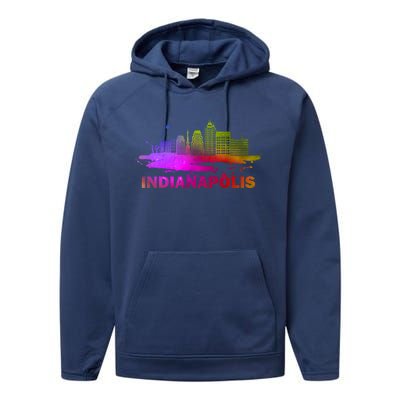 Colorful Indianapolis Cityscape Souvenir Gift Indianapolis Gift Performance Fleece Hoodie