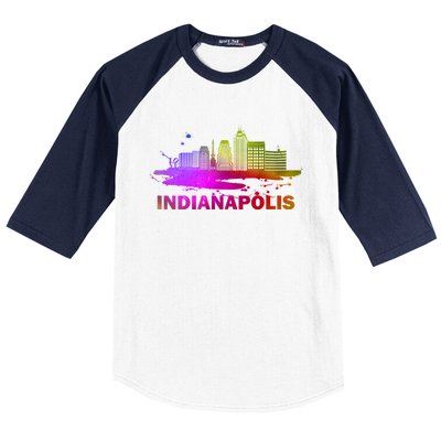 Colorful Indianapolis Cityscape Souvenir Gift Indianapolis Gift Baseball Sleeve Shirt