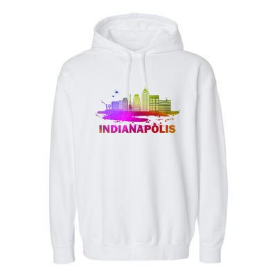 Colorful Indianapolis Cityscape Souvenir Gift Indianapolis Gift Garment-Dyed Fleece Hoodie