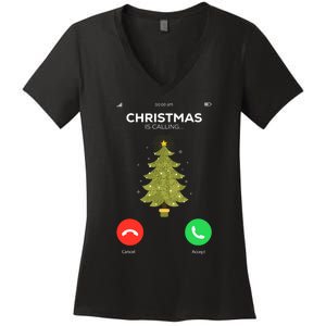 Christmas Is Calling Christmas Pajama Funny XMas Tree Women's V-Neck T-Shirt