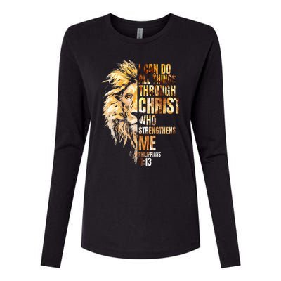 Christian I Can Do All Things Through Christ Lion Faith Womens Cotton Relaxed Long Sleeve T-Shirt