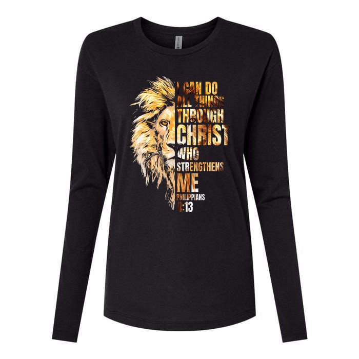 Christian I Can Do All Things Through Christ Lion Faith Womens Cotton Relaxed Long Sleeve T-Shirt