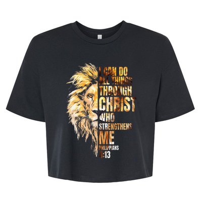 Christian I Can Do All Things Through Christ Lion Faith Bella+Canvas Jersey Crop Tee