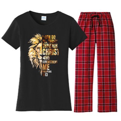 Christian I Can Do All Things Through Christ Lion Faith Women's Flannel Pajama Set