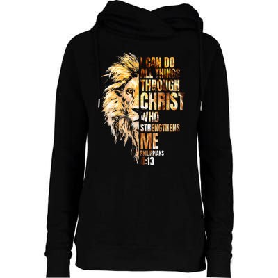 Christian I Can Do All Things Through Christ Lion Faith Womens Funnel Neck Pullover Hood