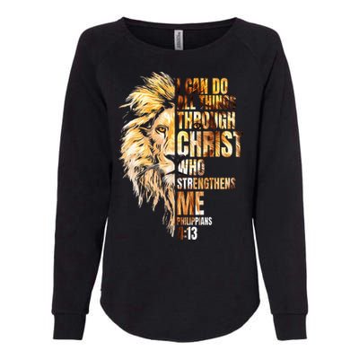 Christian I Can Do All Things Through Christ Lion Faith Womens California Wash Sweatshirt