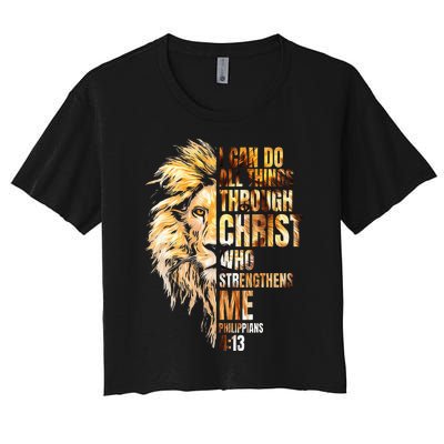 Christian I Can Do All Things Through Christ Lion Faith Women's Crop Top Tee