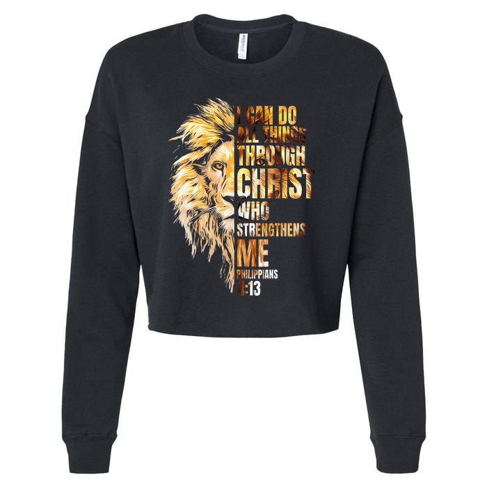 Christian I Can Do All Things Through Christ Lion Faith Cropped Pullover Crew