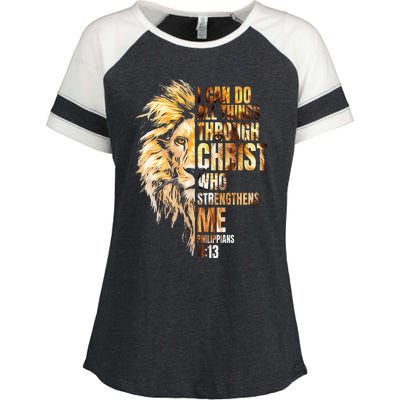 Christian I Can Do All Things Through Christ Lion Faith Enza Ladies Jersey Colorblock Tee