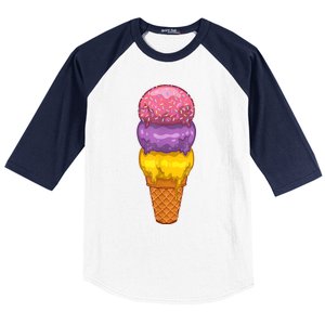 Cute Ice Cream Cone Art For Men Women Kids Ice Cream Lovers Baseball Sleeve Shirt