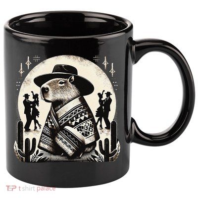 Capybara In Cowboy Hat And Poncho Dance Mexico 11oz C Handle Ceramic Mug