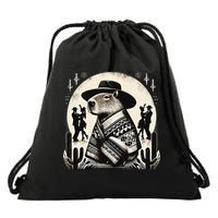 Capybara In Cowboy Hat And Poncho Dance Mexico Drawstring Bag