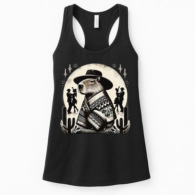 Capybara In Cowboy Hat And Poncho Dance Mexico Womens Tank Top