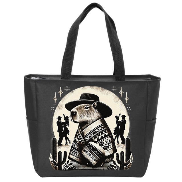 Capybara In Cowboy Hat And Poncho Dance Mexico Zip Tote Bag