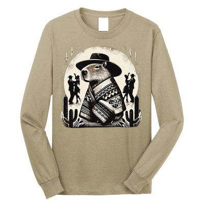 Capybara In Cowboy Hat And Poncho Dance Mexico Long Sleeve Shirt