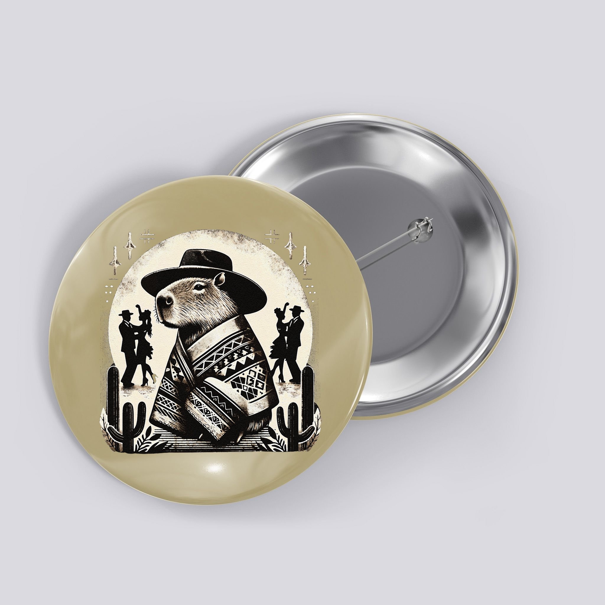 Capybara In Cowboy Hat And Poncho Dance Mexico Button
