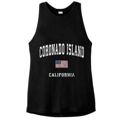 Coronado Island California Vintage American Flag Sports Ladies PosiCharge Tri-Blend Wicking Tank
