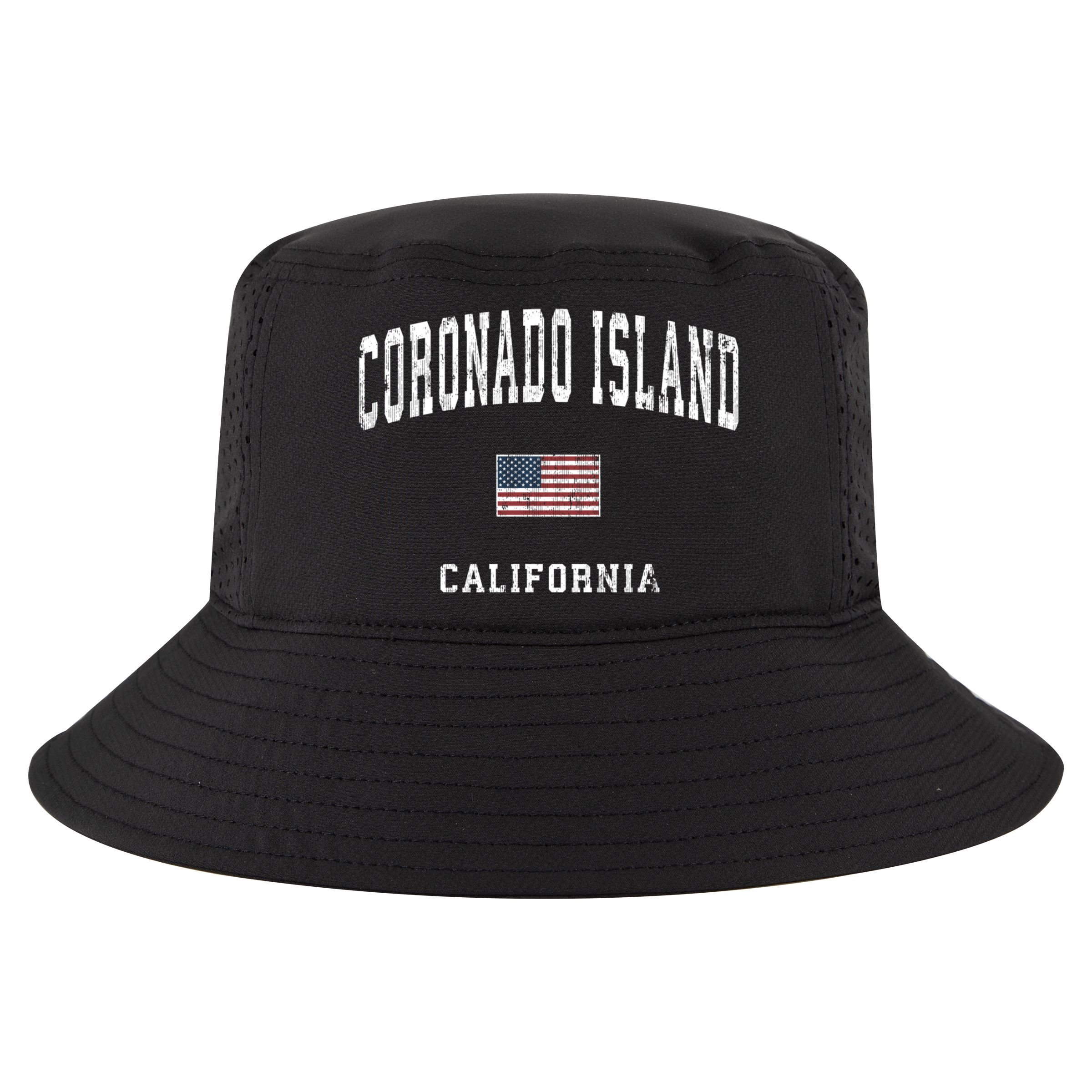 Coronado Island California Vintage American Flag Sports Cool Comfort Performance Bucket Hat