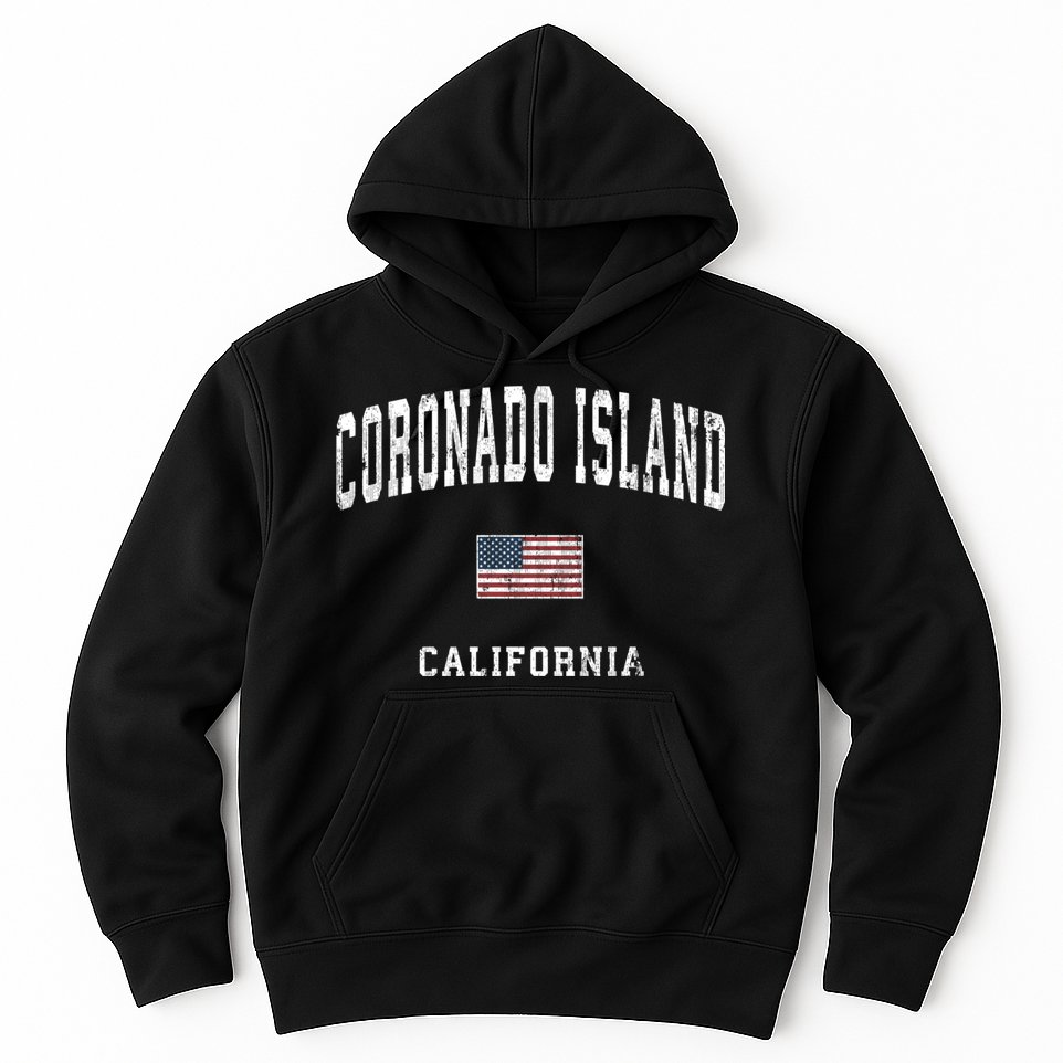 Coronado Island California Vintage American Flag Sports Hoodie