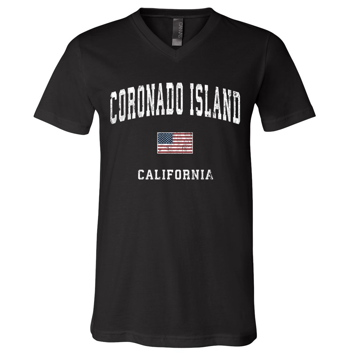 Coronado Island California Vintage American Flag Sports V-Neck T-Shirt