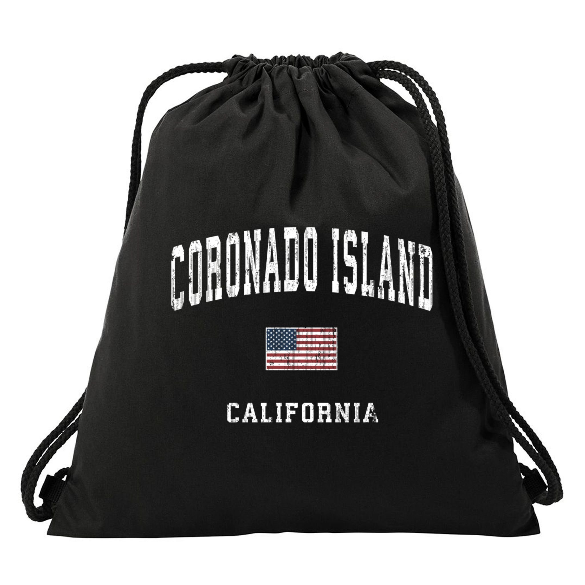 Coronado Island California Vintage American Flag Sports Drawstring Bag