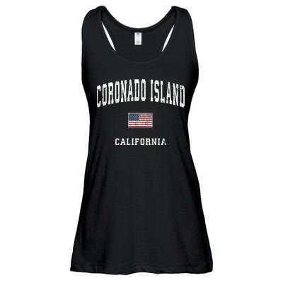 Coronado Island California Vintage American Flag Sports Ladies Essential Flowy Tank