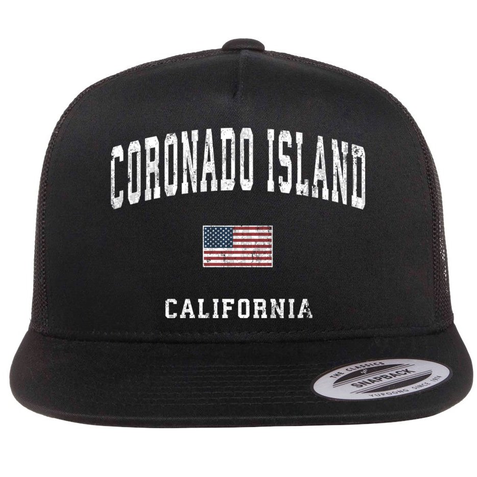 Coronado Island California Vintage American Flag Sports Flat Bill Trucker Hat