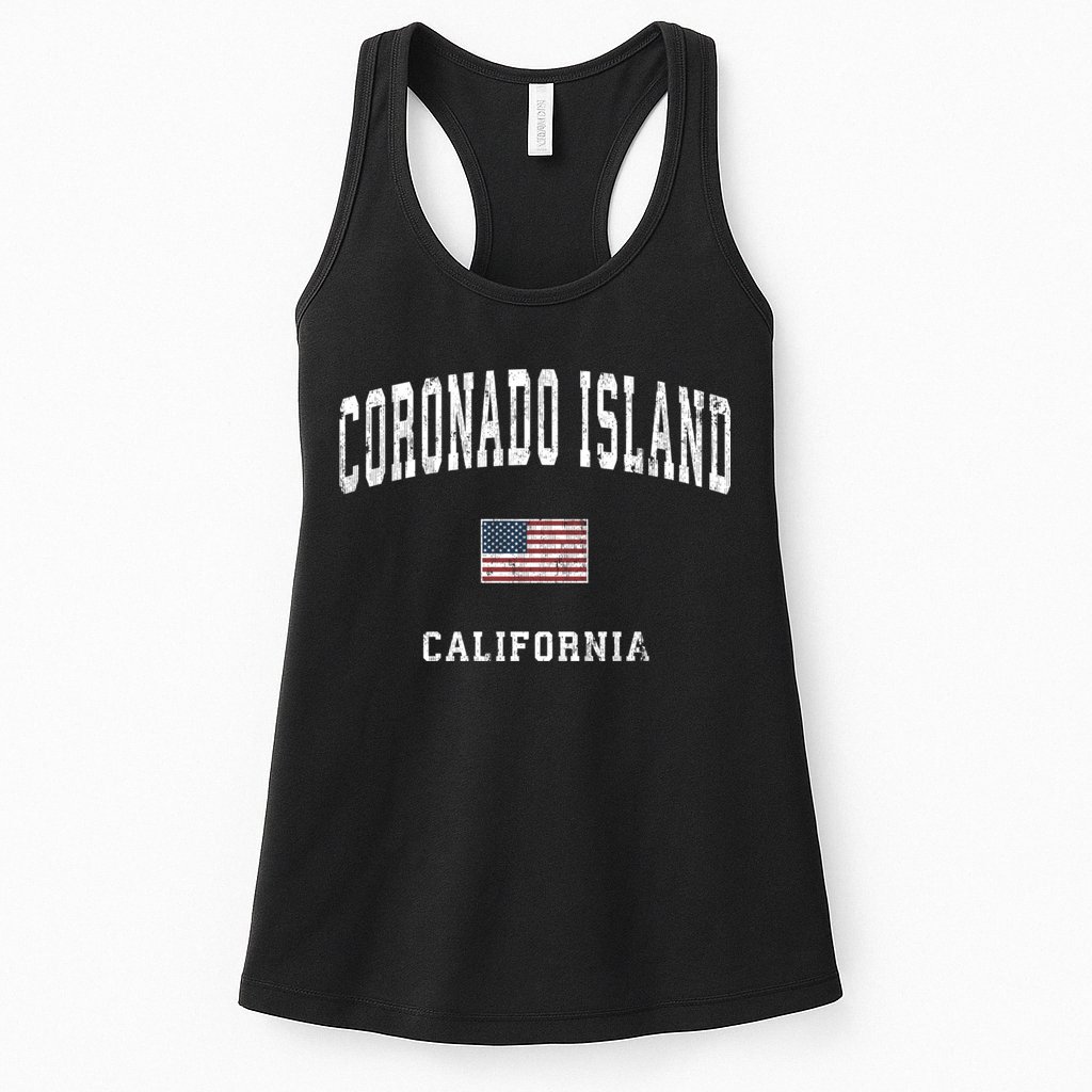 Coronado Island California Vintage American Flag Sports Womens Tank Top