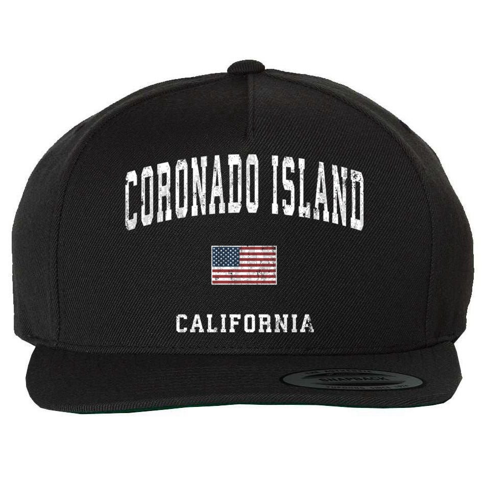 Coronado Island California Vintage American Flag Sports Wool Snapback Cap