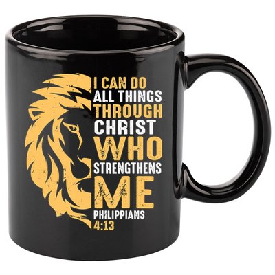Christian I Can Do All Things Through Christ Lion Faith 11oz C Handle Ceramic Mug