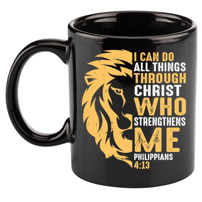 Christian I Can Do All Things Through Christ Lion Faith 11oz C Handle Ceramic Mug