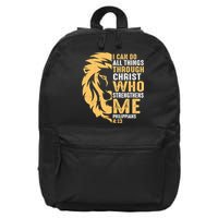 Christian I Can Do All Things Through Christ Lion Faith 16 in Basic Backpack