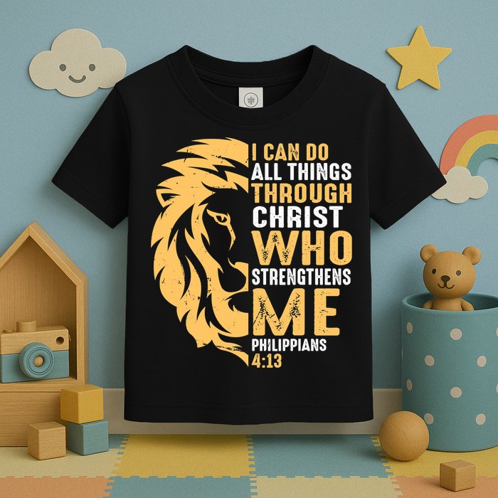 Christian I Can Do All Things Through Christ Lion Faith Toddler T-Shirt
