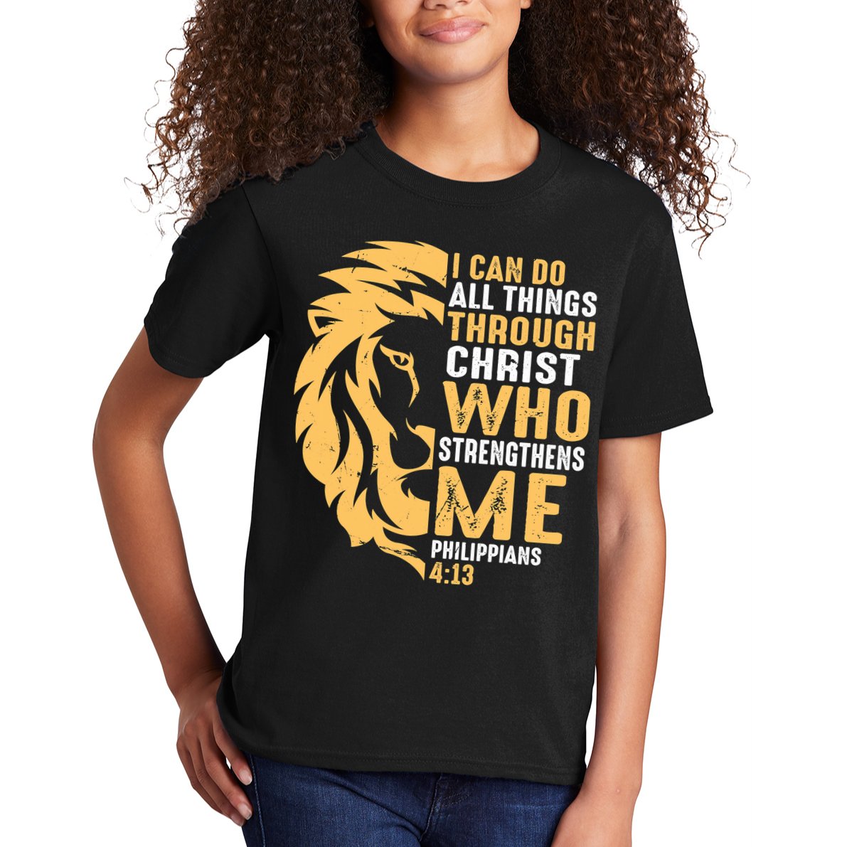 Christian I Can Do All Things Through Christ Lion Faith Kids T-Shirt