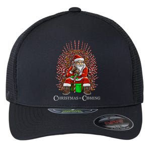 Christmas Is Coming Santa Sitting On Throne Funny Christmas TShirt Flexfit Unipanel Trucker Cap