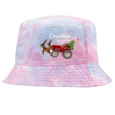 Christmas Is Coming Funny Farmer Santa Claus Tractor Funny Gift Tie-Dyed Bucket Hat