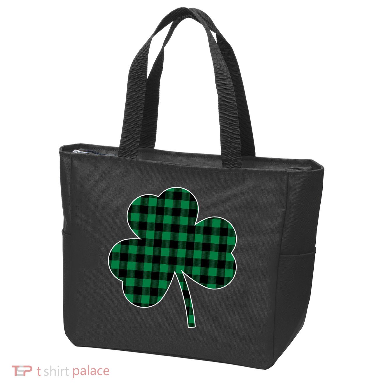 Checkered Irish Clover Leaf Zip Tote Bag